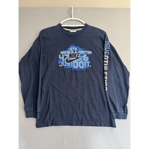 Vintage Nike White Tag Just Do It Long Sleeve Shirt Youth Large Navy Blue Y2K